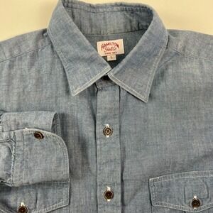 Hamilton Shirt Co Vintage Mens L Blue  Denim Pocket Long Sleeve Shirt Made USA